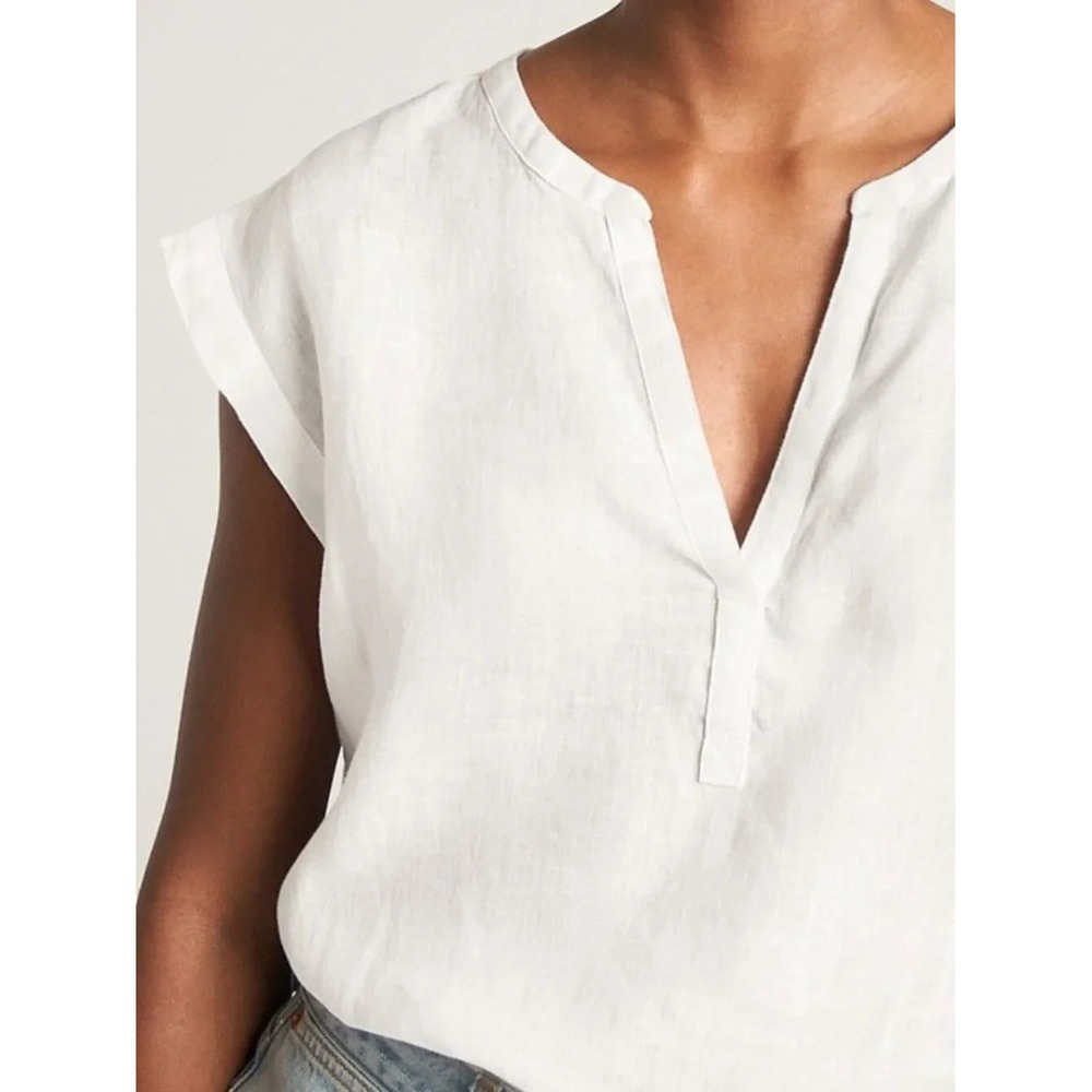 Gap Popover Linen Short Sleeve Top Optic White Women Large Summer Blouse - Picture 6 of 12